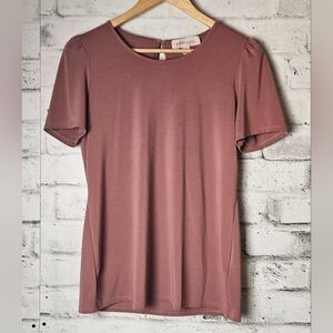 Philosophy Mauve Pink Puff Sleeve Blouse Soft Stretch Knit Top Medium
